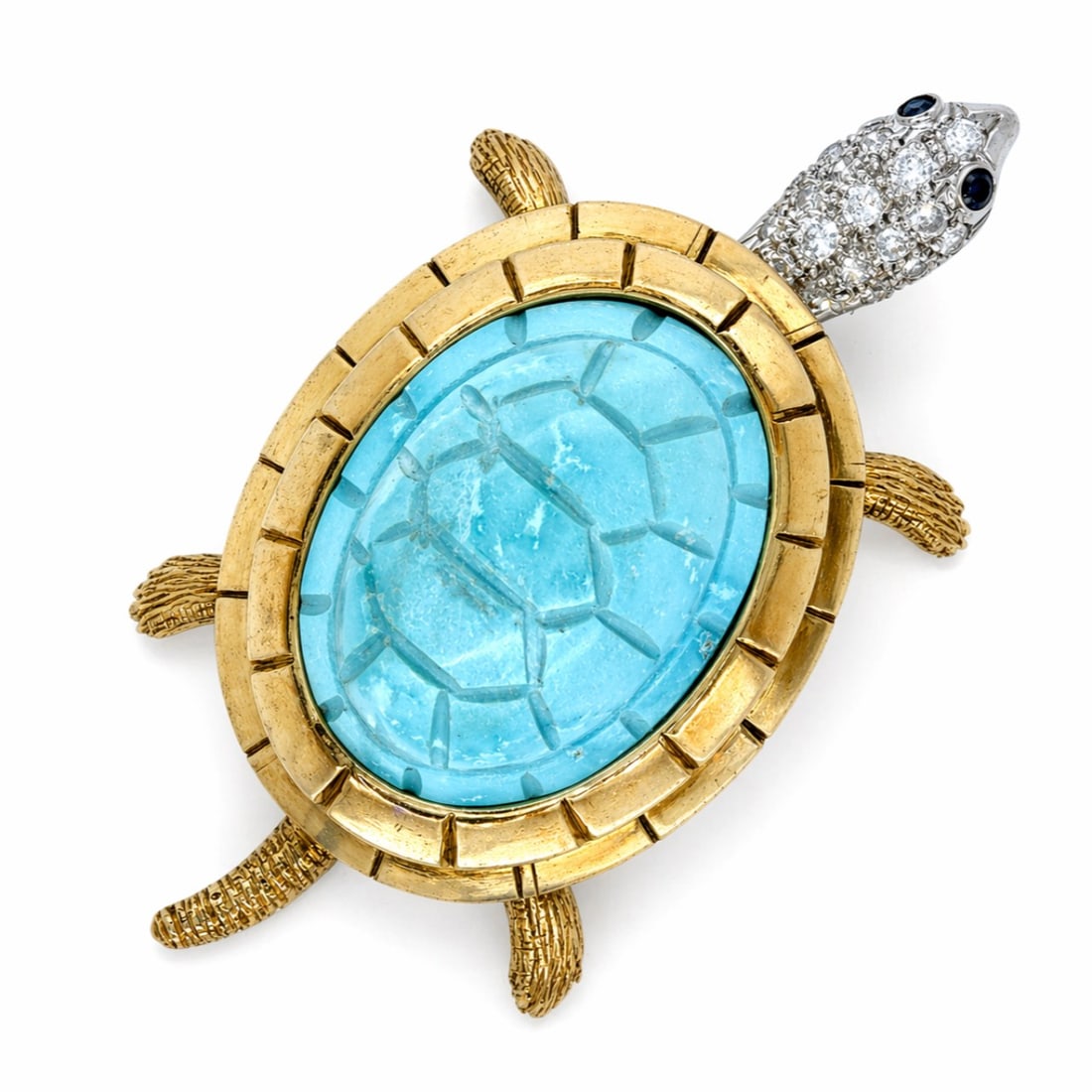 1960’s 18K YG Turquoise & Diamond Brooch (1 of 1)