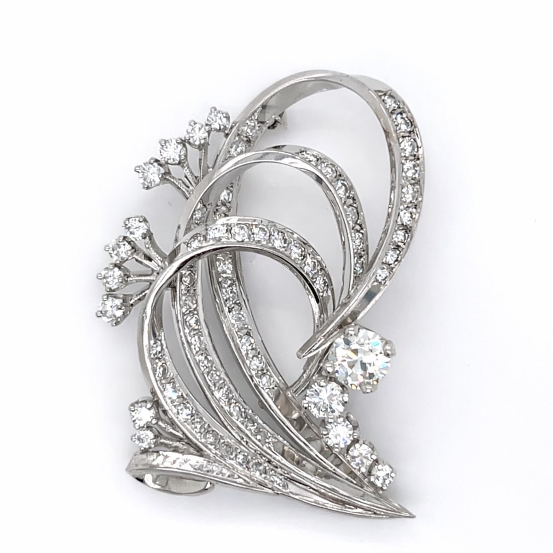Art Deco Platinum 3.40 Ct. Diamond Brooch (1 of 4)