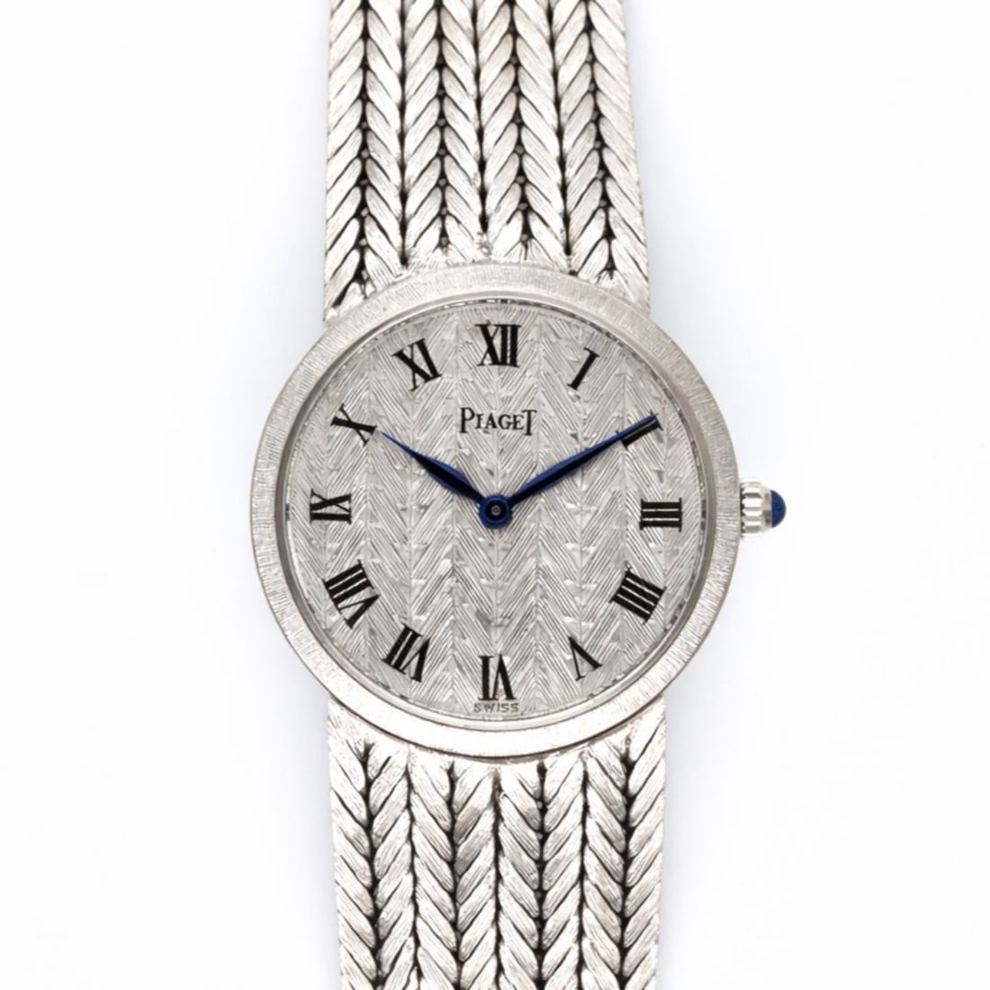 PIAGET 18K White Gold Ladies Watch: Authentic Piaget luxury time piece; Solid 18K White Gold case and integrated bracelet; Quartz movement.