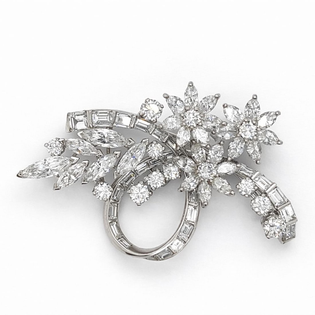 Art Deco Platinum 6.50 Ct. Diamond Brooch: Original Art Deco; Solid Platinum openwork gallery; Total weight of 6.50 Ct. in white estate diamonds.