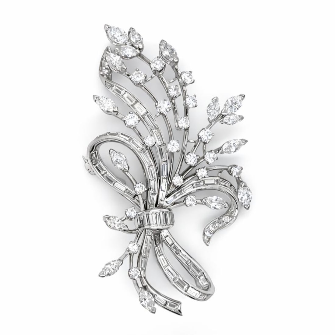Art Deco Platinum 8.50 Ct. Diamond Brooch: Grand-scale Art Deco period piece; Solid Platinum; Geometric layout holding 8.50 Ct. of bright diamonds.