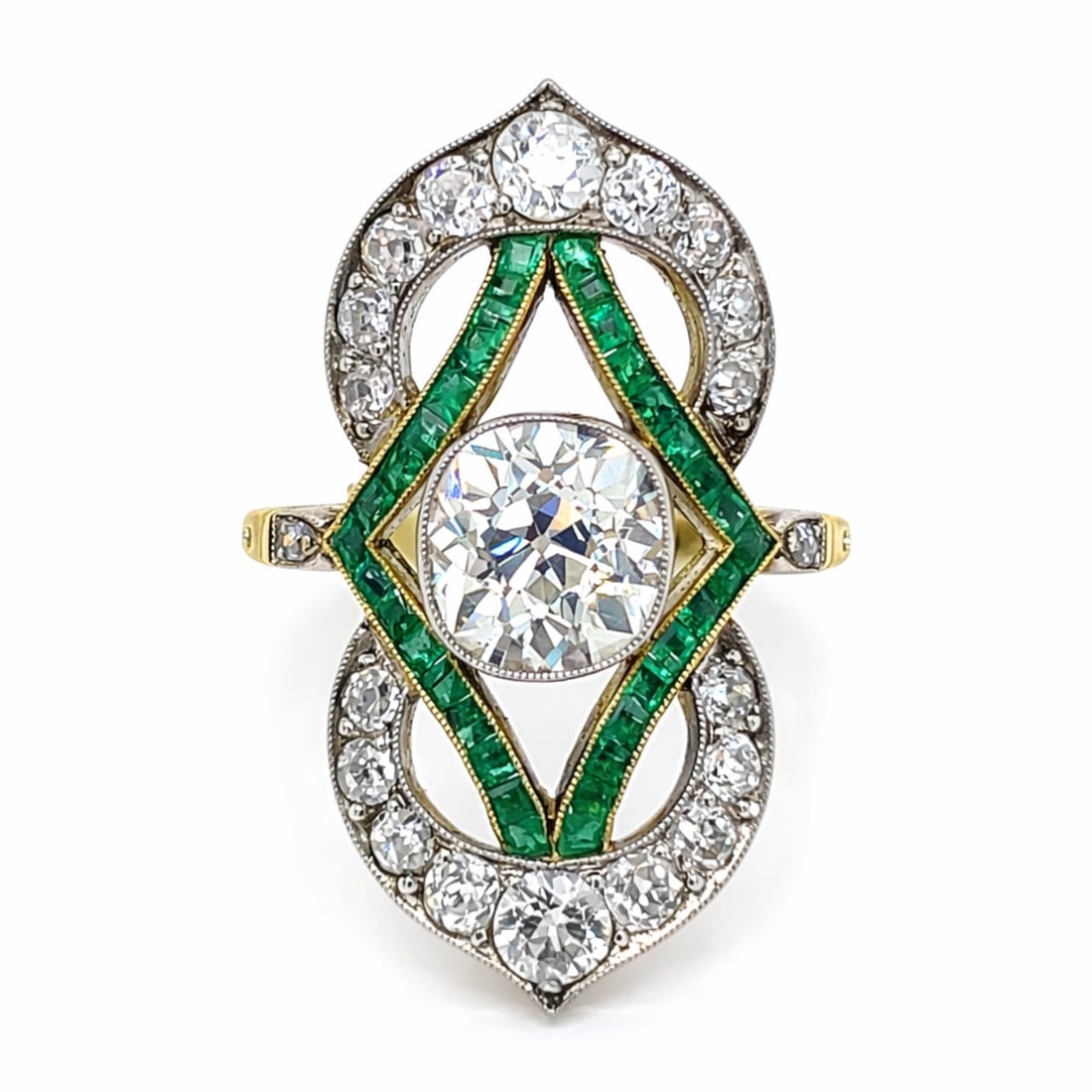 Art Deco 18K/Plat 2.65 Ct. Diamond & Emerald Ring (1 of 1)