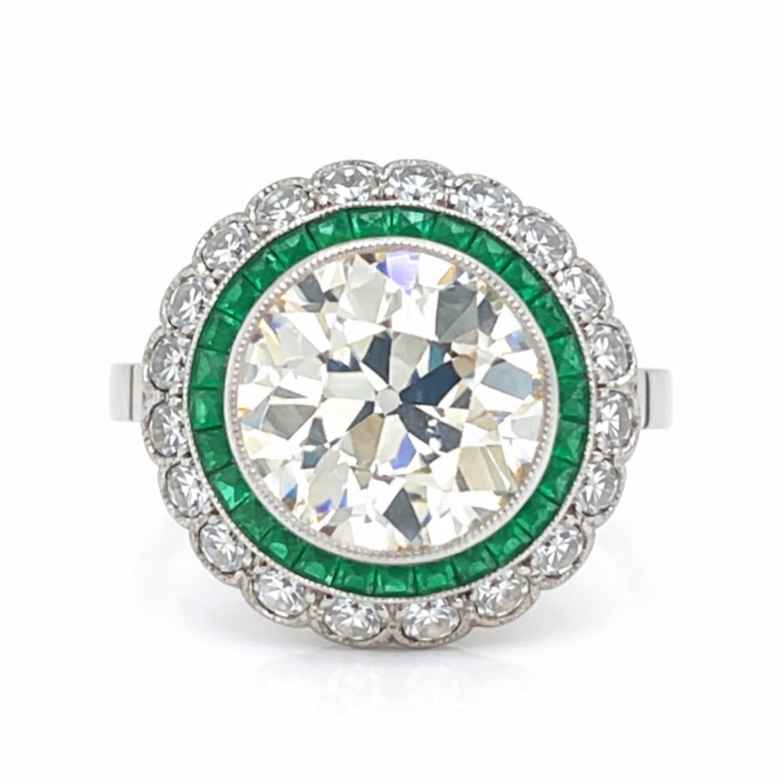 Art Deco Platinum 3.15 Ct. Diamond & Emerald Ring (1 of 1)