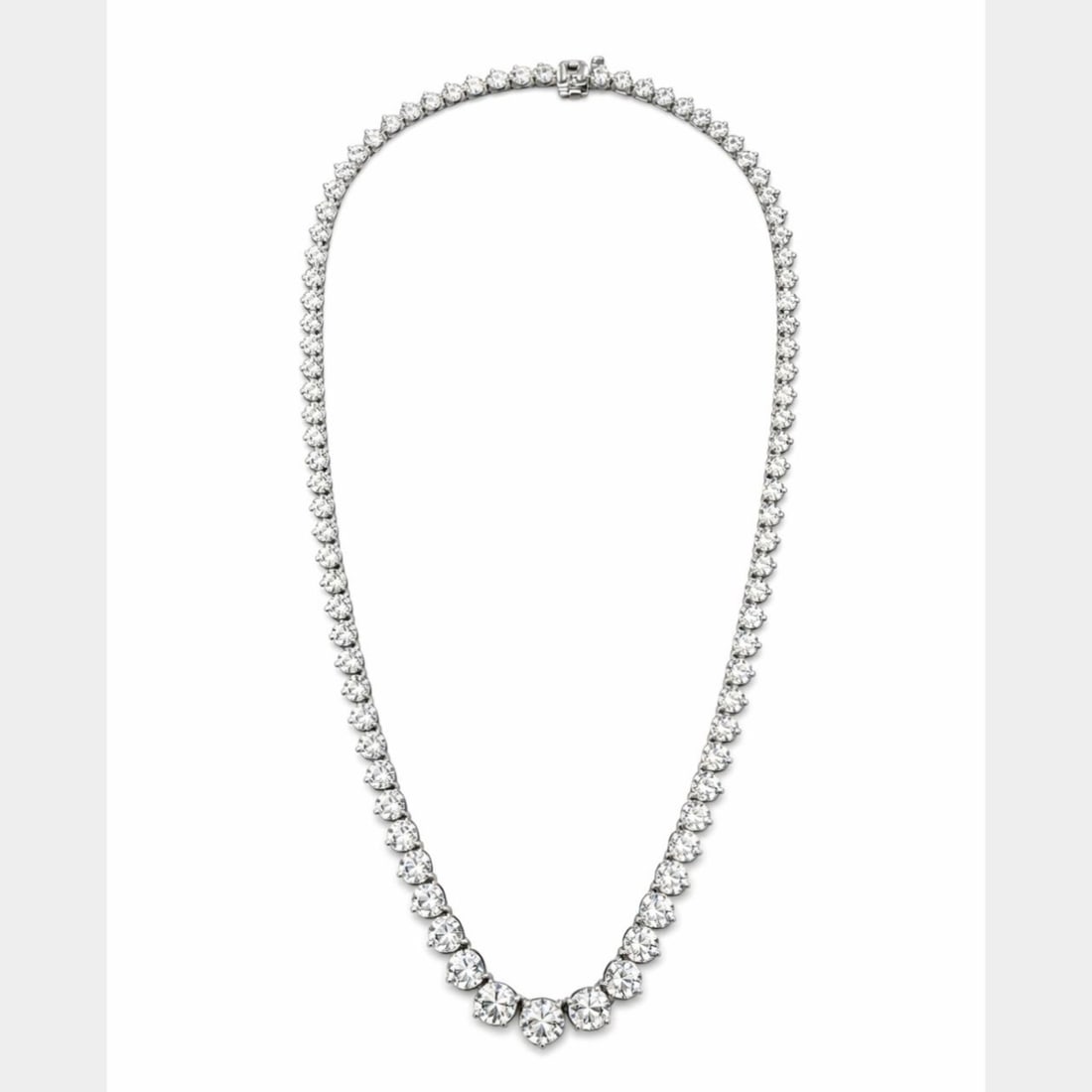 14K WG 24.25 Ct. Graduated Diamond Necklace: High Jewelry; 14K White Gold line mounting; 24.25 Ct. total weight of expertly graduated white diamonds.