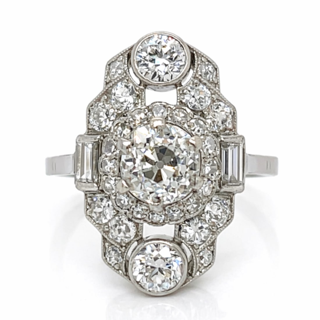 Art Deco Platinum 2.85 Ct. Diamond Ring: Genuine Art Deco period; Solid Platinum gallery; 2.85 Ct. total diamond weight with complex filigree.