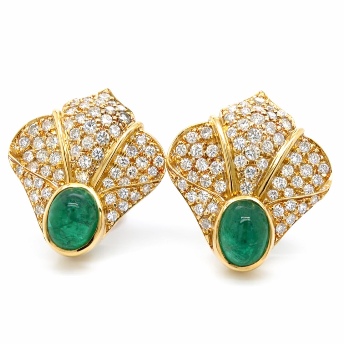 18K Yellow Gold Emerald & Diamonds Earrings (1 of 1)