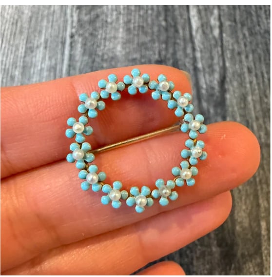 Art Nouveau Krementz Enamel Forget Me Not Circle Pin (1 of 1)