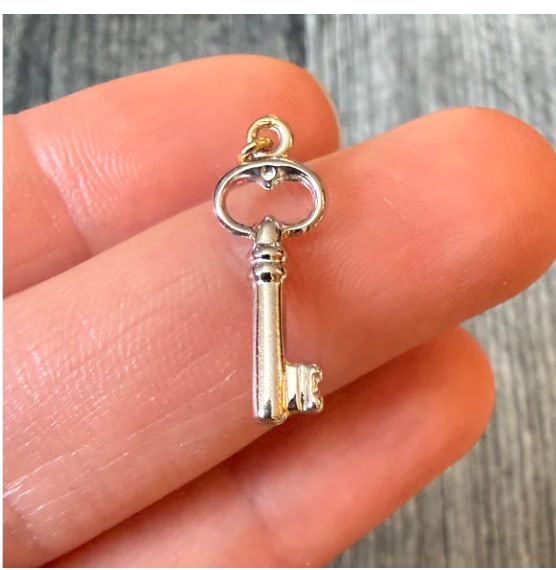 Small Puffy Skeleton Key Charm in 18K White Gold (1 of 1)