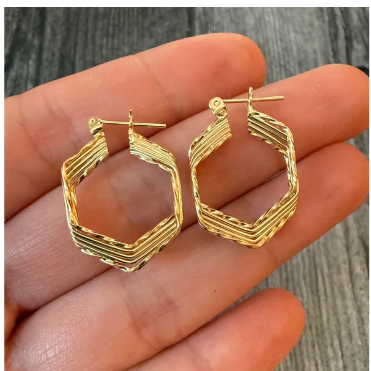Vintage 14K Gold Geometric Hoop Earrings (S) (1 of 1)