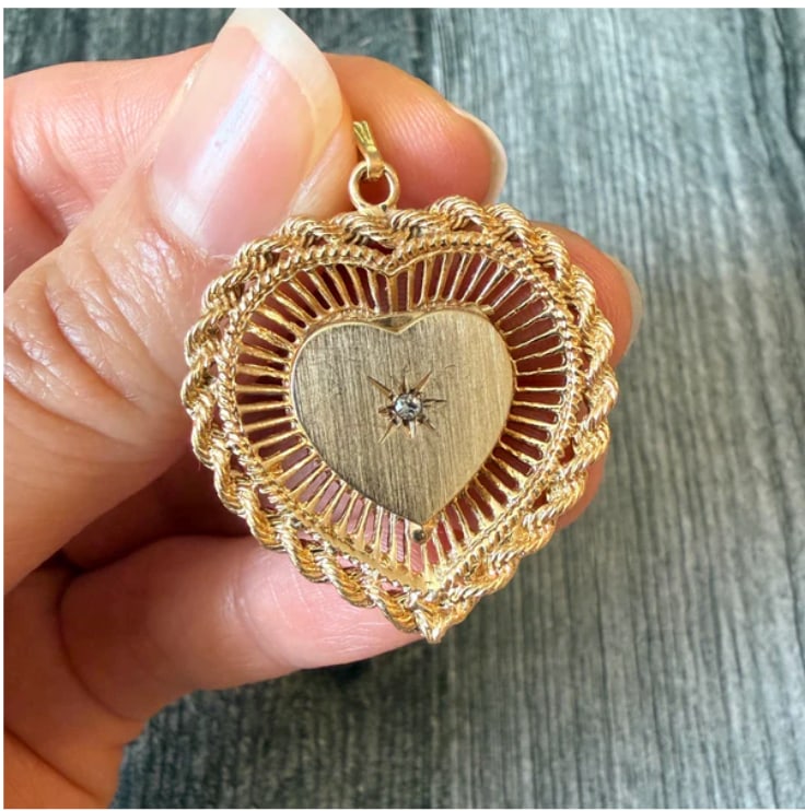 Vintage Diamond Heart Locket with Rope Chain Border (S) (1 of 1)