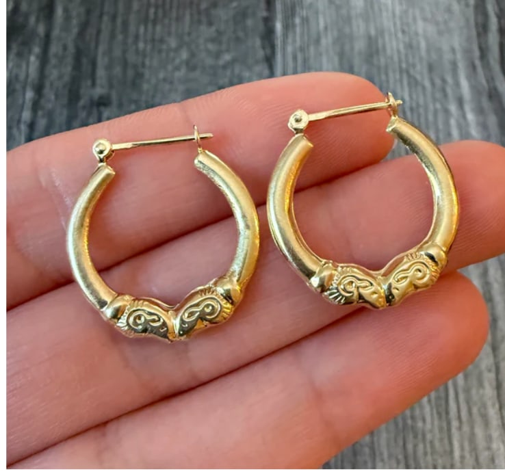 Small Rams' Head Hoop Earrings in 14K Gold (S) (1 of 1)