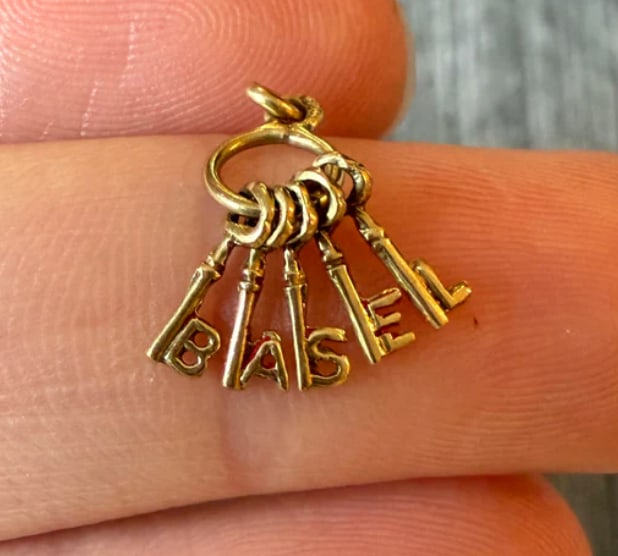 Vintage 14K Gold "BASEL" Skeleton Key Charm (1 of 1)