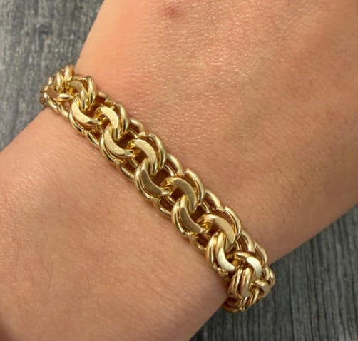 Vintage 14K Gold Double Curb Link Charm Bracelet, 7?? Long (1 of 1)