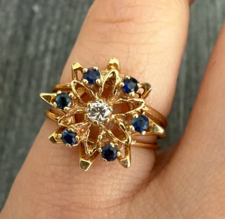 Vintage Sapphire and Diamond Snowflake Ring in 14K Gold (1 of 1)