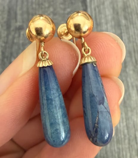 Vintage Sodalite and 14K Gold Dangle Earrings (1 of 1)