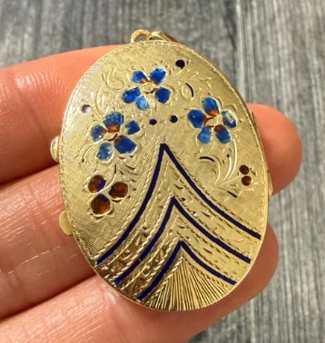 Large Enamel and 14K Gold "Forget Me Not" Locket (1 of 1)