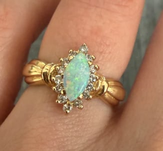 Marquise Opal and Diamond Ring in 14K Gold (1 of 1)