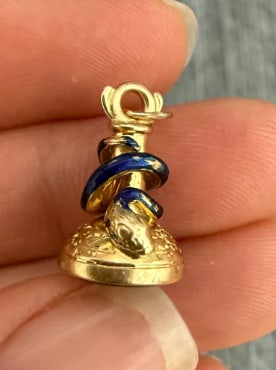Victorian Enamel Snake and 18K Gold Bloodstone Fob Pendant (S) (1 of 1)