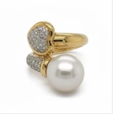 18K Pearl & Diamond Bypass Ring (1 of 1)