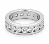 Platinum Diamond Eternity Band: Masterpiece luxury wedding or stacking ring. Heavy platinum channel setting completely encircled by an uninterrupted eternity line of crisp emerald-cut white diamonds (approx. 3.50 ctw, F-G color, VS