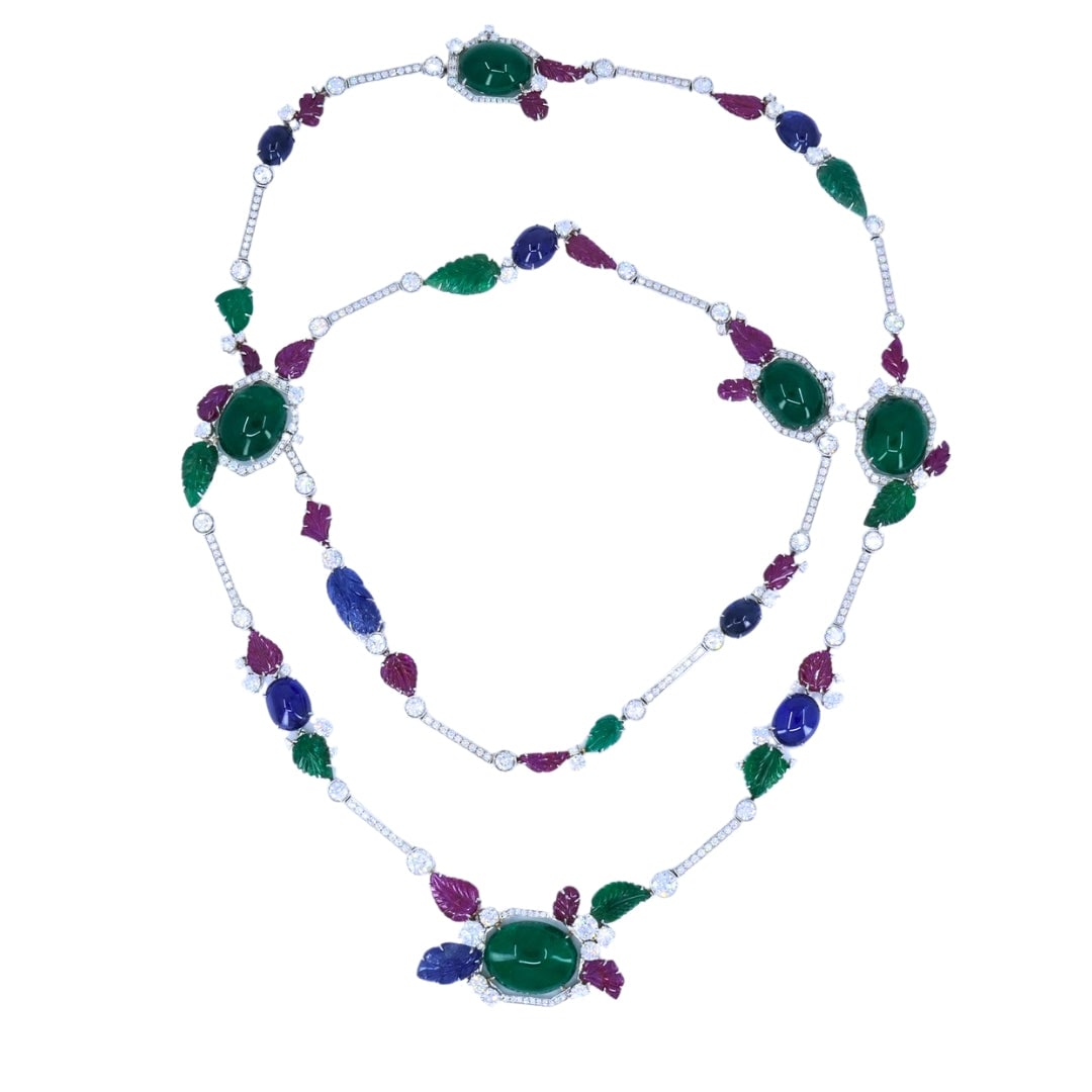 Sabbadini Tutti-Frutti Necklace 18k White Gold Carved Gemstones (1 of 2)