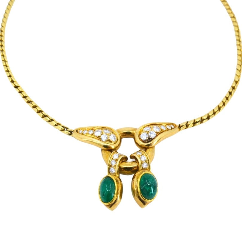 Vintage Rene Boivin 18k Gold Necklace Diamond Cabochon Emerald (1 of 1)