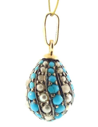Imperial 14K Gold, Silver, Turquoise & Pearl Egg Pendant (1 of 1)