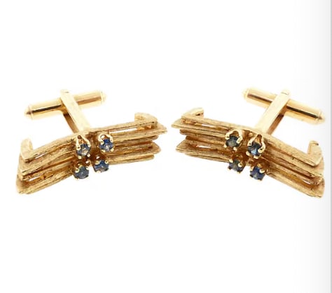 14K Gold Sapphire Cufflinks | Vintage Gold Cufflinks | Men's Sapphire Jewelry (1 of 1)