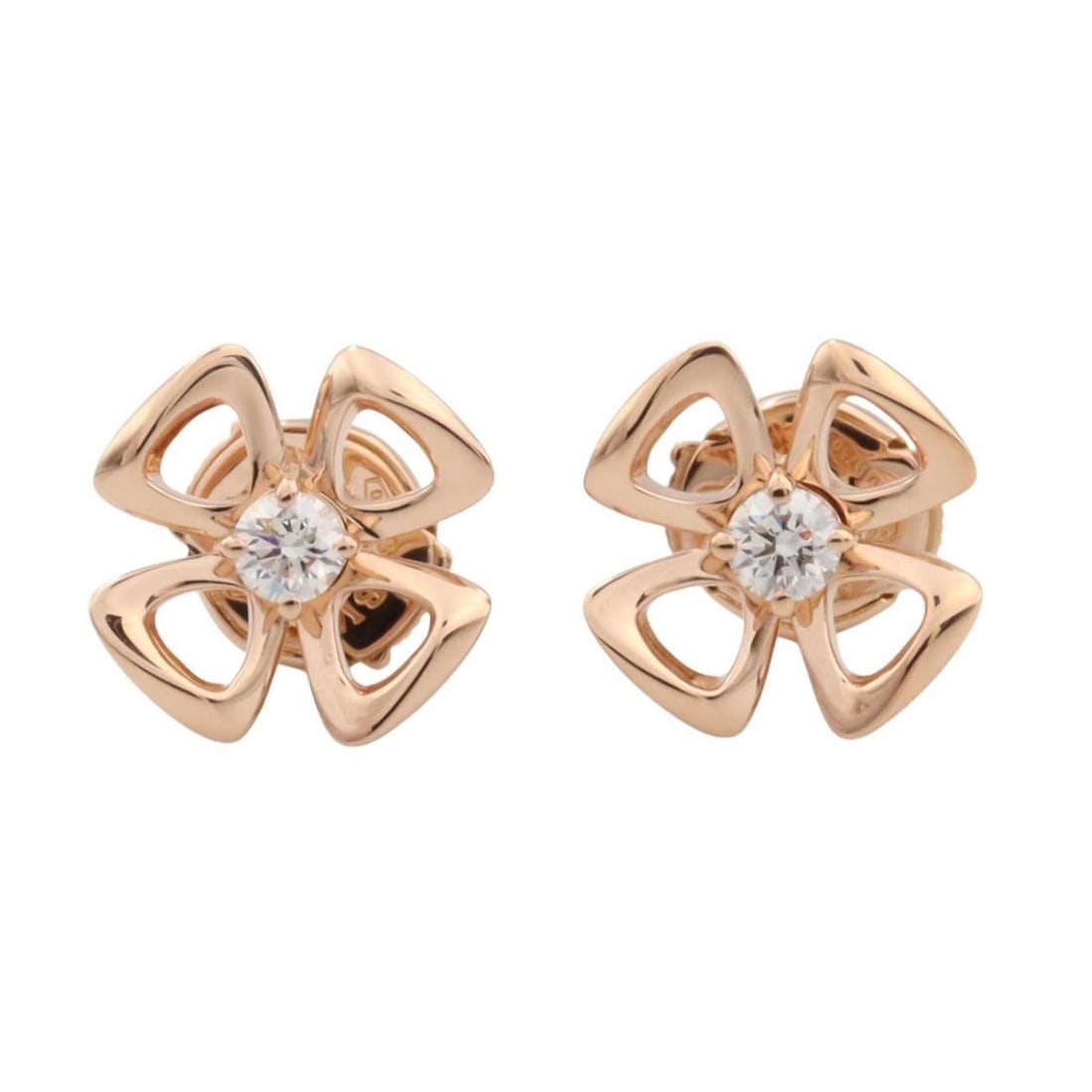 BVLGARI diamond earrings, 18KPG (pink gold) jewelry, women's, gold-toned, clear. (1 of 5)