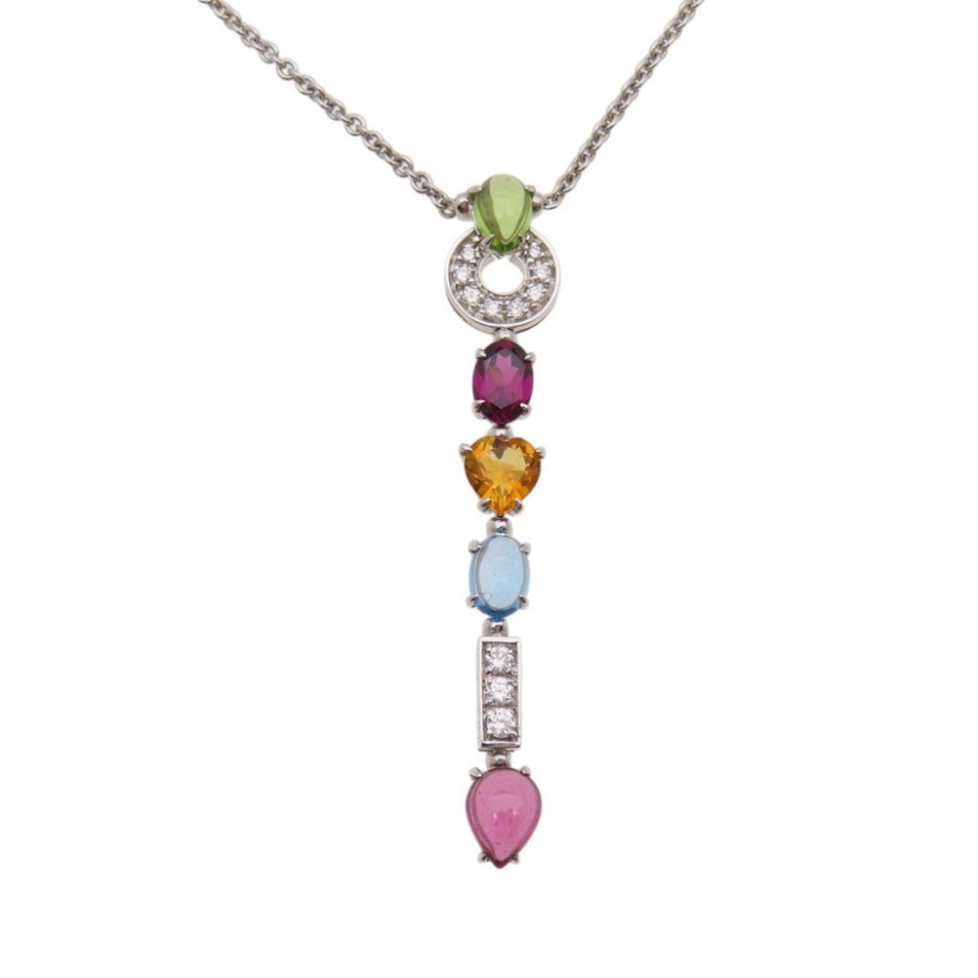 Like New Bulgari Allegra 750WG Diamond Multi-Stone Necklace 18KWG White Gold Multicolor Jewelry (1 of 10)