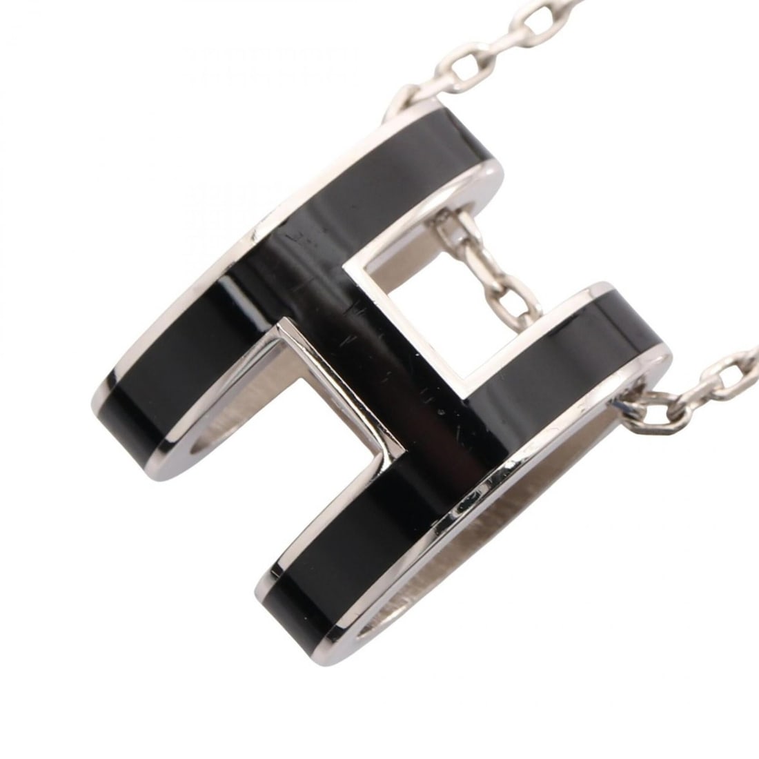 Hermes Pop H Necklace, Stainless Steel, Women's Jewelry, Silver/Black: --- Catalog ---Category: SizePendant Size: 15mm x 12mm / 0.59'' x 0.47''Neck Circumference: 40.5 cm / 15.94''Category: DesignColor: Black, SilverGender: WomenMaterial: Stainless steelNecklace Type: Ne