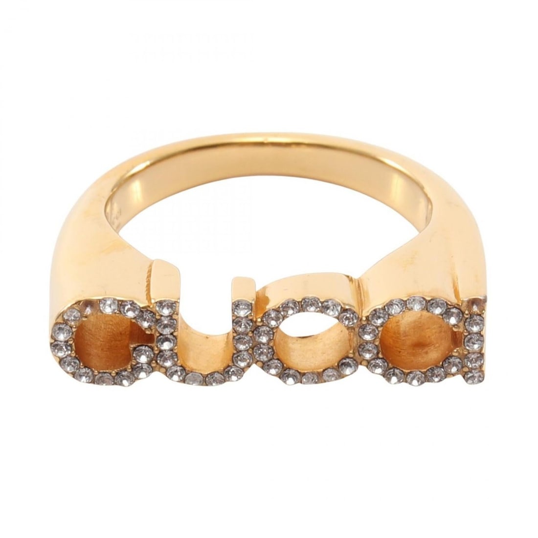 Gucci logo rhinestone ring, gold-plated jewelry for women.: --- Catalog ---Category: SizeJP Size: 17US Size: 8.5Category: DesignType: Band ringColor: GoldStone: RhinestoneGender: WomenMaterial: Gold platingCategory: GeneralBrand: Gucci--- Item List ---Section: