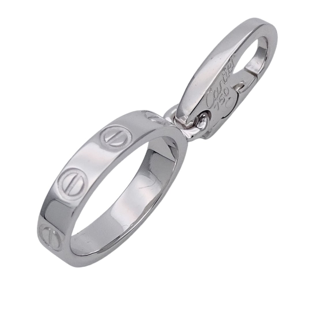 Cartier pendant top, women's and men's, brand charm, 750WG, Love, white gold jewelry.: --- Catalog ---Category: SizeWidth: 2.6mm / 0.1''Weight: 2.2g / 0.07oz.Stone Size (HxW): 26.00mm x 2.60mm / 1.02'' x 0.10''Category: DesignColor: WhiteStone: No StoneGender: Men,WomenMaterial: White g