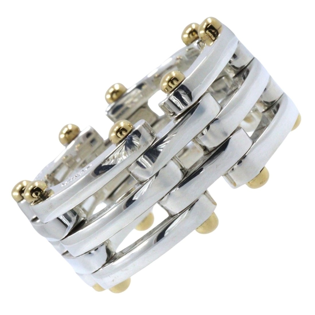 Tiffany & Co. Gate Ring, Size 15.5, Vintage Sterling Silver 925 x 18K Yellow Gold, Approx. 11.4g,: --- Catalog ---Category: SizeWeight: 11.4g / 0.4oz.JP Size: 15.5US Size: 7.5Category: DesignType: Band ringGender: WomenSeason: VintageMaterial: Silver 925, Yellow gold (18K)Category: GeneralBrand:
