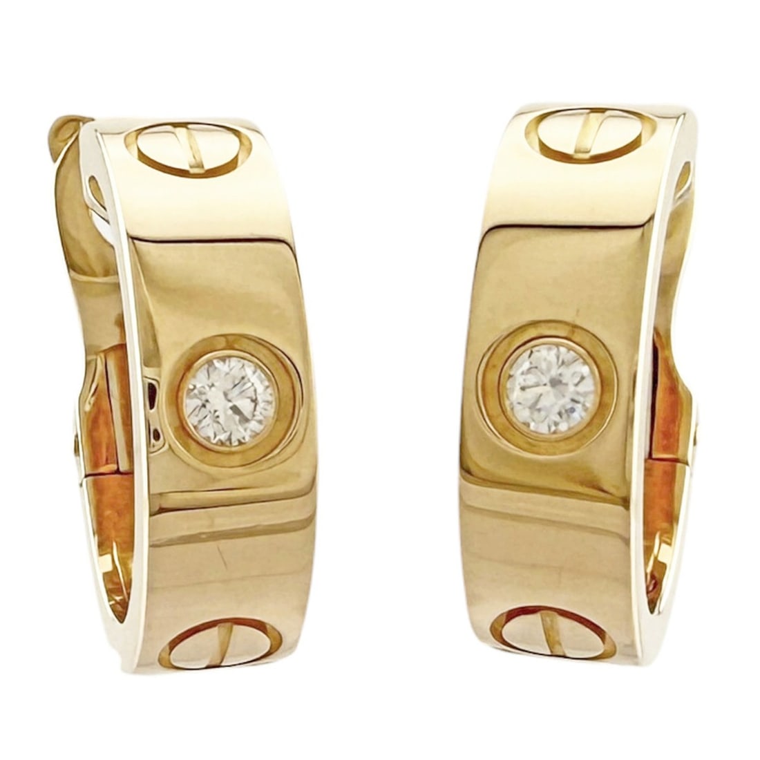Cartier Classic Model Love Hoop Earrings, 18K Yellow Gold, Diamond, Women's, CARTIER: --- Catalog ---Category: SizeStone Size (HxW): 18.50mm x 5.50mm / 0.73'' x 0.22''Category: DesignType: Hoop earringsColor: Yellow goldGender: WomenMaterial: Yellow goldCategory: GeneralBrand: Cartier-