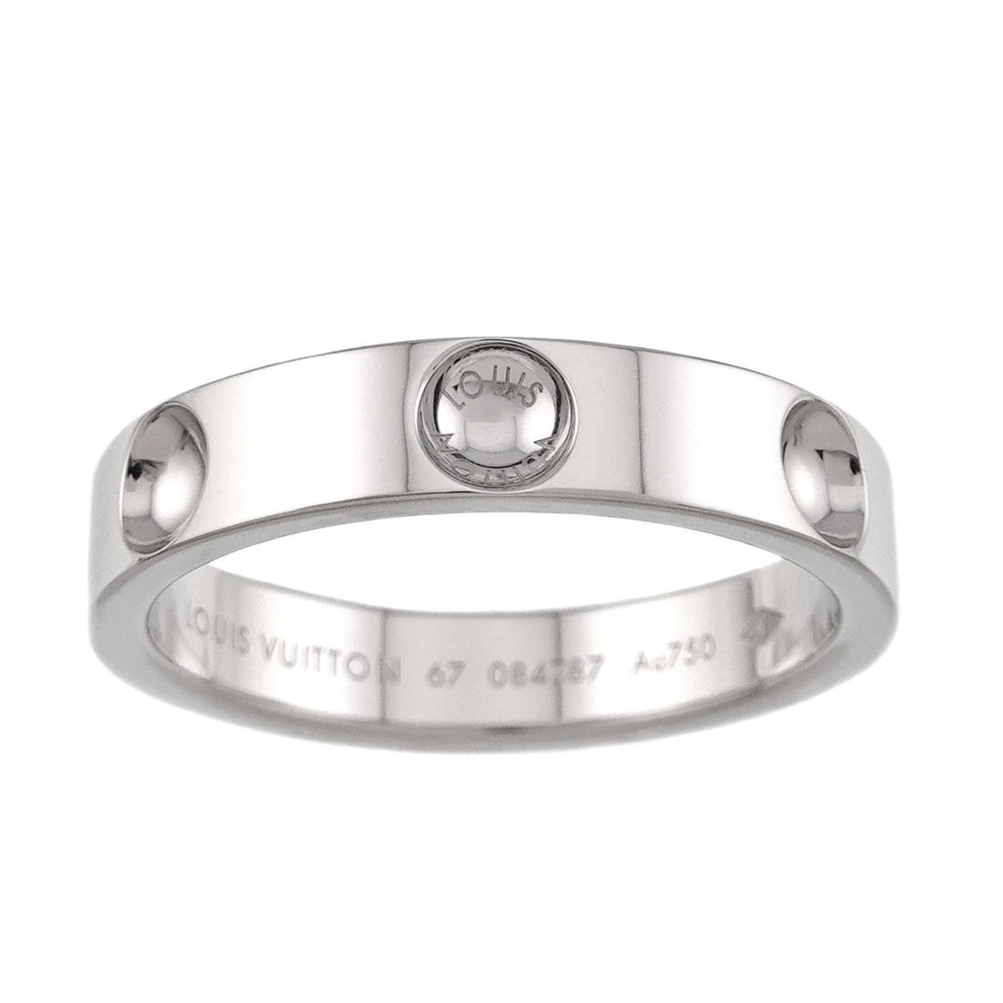 Louis Vuitton Petit Bague Empreinte Ring #67, 18K WG (White Gold 750): --- Catalog ---Category: SizeJP Size: 27US Size: 13Category: DesignType: Band ringColor: White goldGender: WomenMaterial: White gold (18K)Category: GeneralBrand: Louis Vuitton--- Item List ---Section: