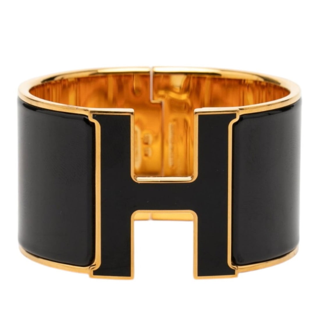 Hermes Clic Clac H PM Extra Wide Bracelet Bangle Gold Black Plated Enamel Women's HERMES: --- Catalog ---Category: SizeLength: 15.5cm / 6.1''Category: DesignType: Charm braceletColor: Black, GoldGender: WomenMaterial: Enamel, Gold platingCategory: GeneralBrand: Hermes--- Item List ---Secti