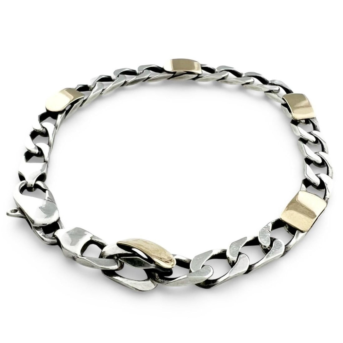 TIFFANY&Co. Tiffany Vintage Figaro SV925 18K Chain Bracelet, Silver & Gold, Made in Italy, Weight (1 of 6)
