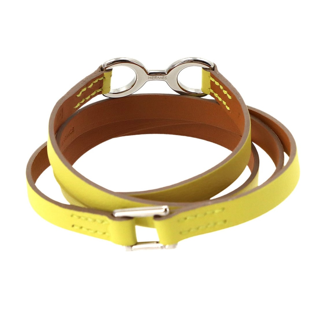 Hermes Dandy Pavane S Bracelet Swift Soufflé Natural ?P stamp: --- Catalog ---Category: SizeWidth: 7mm / 0.27''Length: 16cm / 6.29''Category: DesignType: Charm braceletColor: Natural, SoufreGender: WomenMaterial: Swift leatherCategory: GeneralBrand: Hermes---