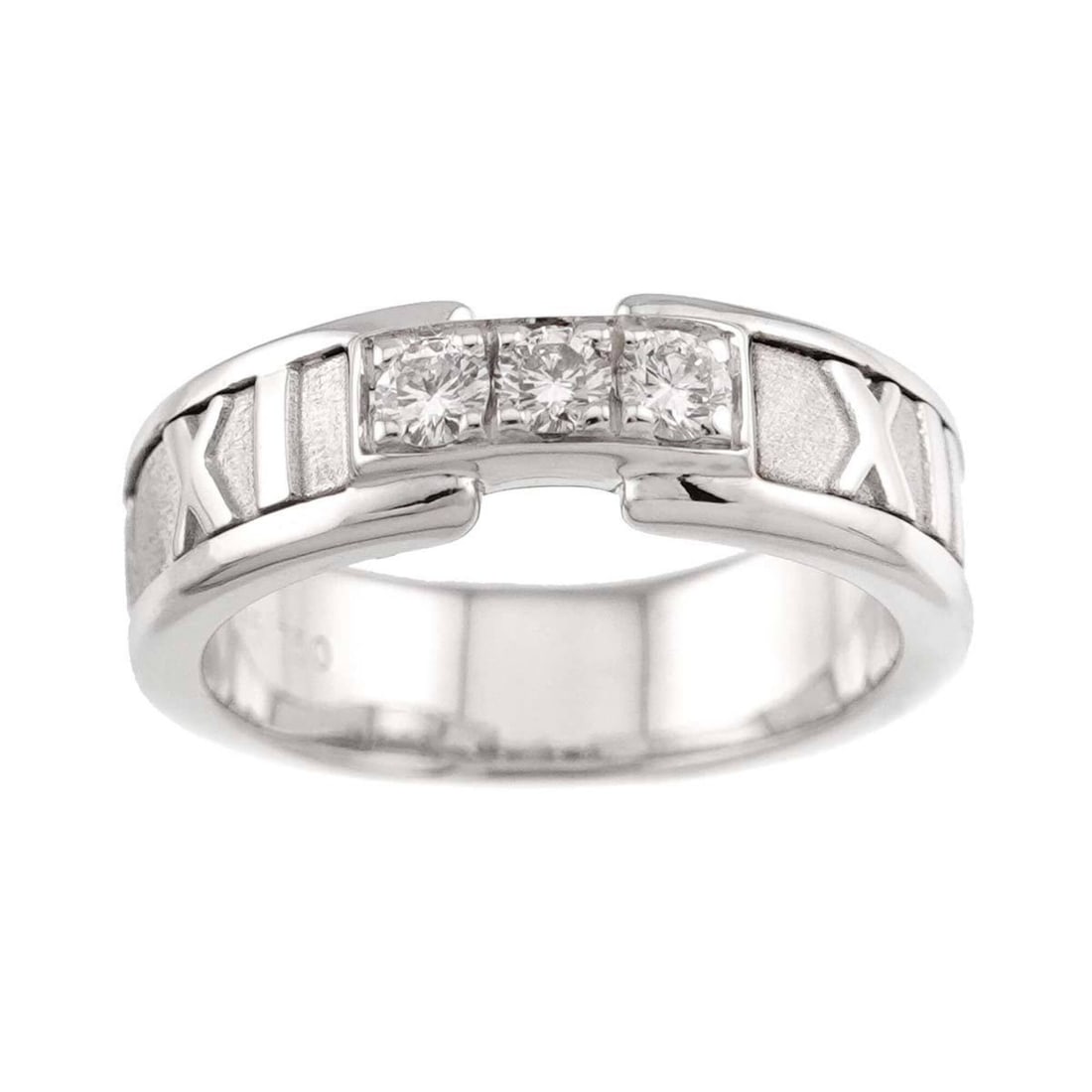 Tiffany & Co. Atlas Diamond Ring, 18K White Gold (750): --- Catalog ---Category: SizeJP Size: 9US Size: 5Category: DesignType: Band ringGender: WomenMaterial: White gold (18K)Category: GeneralBrand: Tiffany--- Item List ---Section: ConditionRanking: Rank S
