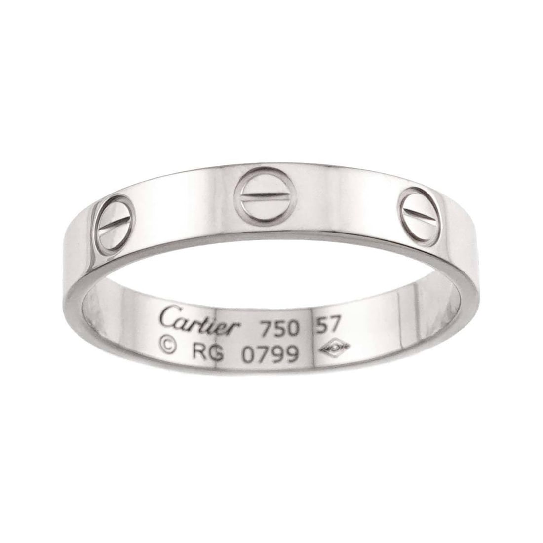 Cartier Mini Love Ring #57, 18K WG (White Gold 750): --- Catalog ---Category: SizeJP Size: 16.5US Size: 8Category: DesignType: Band ringColor: White goldGender: WomenMaterial: White gold (18K)Category: GeneralBrand: Cartier--- Item List ---Section: