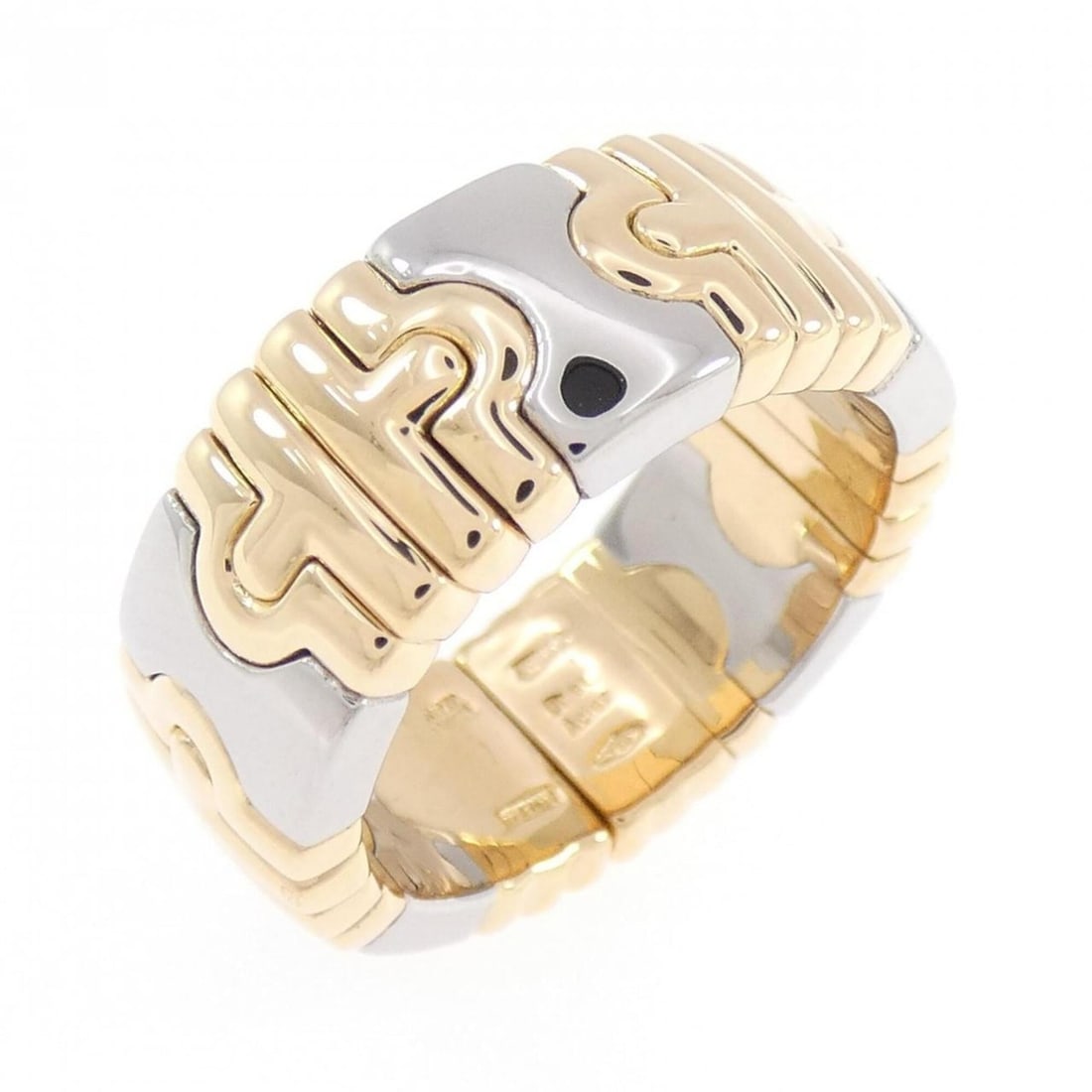 Bvlgari Parentesis Ring: --- Catalog ---Category: SizeJP Size: 12US Size: 6.5Category: DesignType: Band ringColor: Silver, Yellow goldGender: WomenMaterial: Stainless steel, Yellow gold (18K)Category: GeneralBrand: Bvlgari---