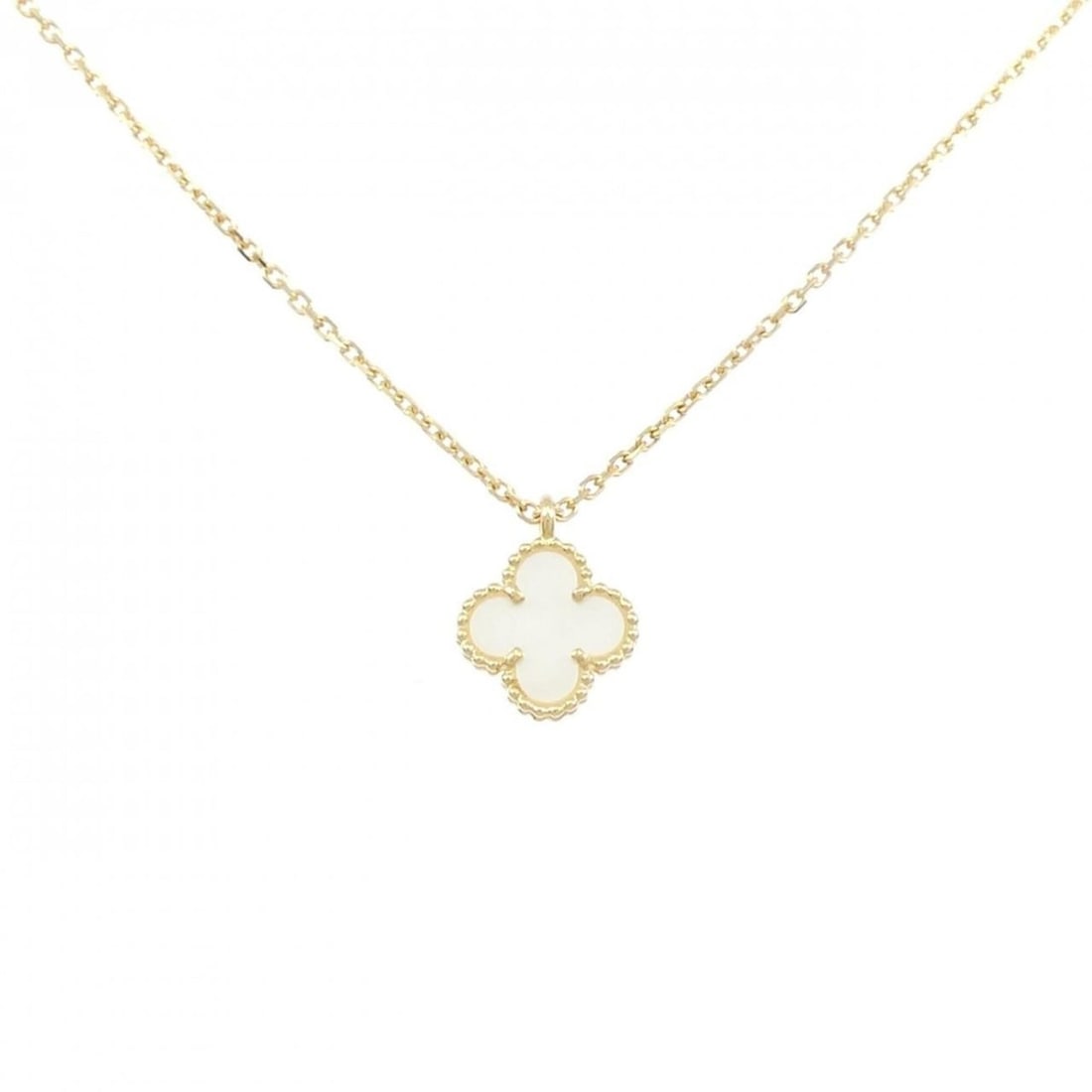 Van Cleef & Arpels Sweet Alhambra Necklace: --- Catalog ---Category: SizePendant Size: 9mm x 9mm / 0.35'' x 0.35''Neck Circumference: 38 cm - 40 cm / 14.96'' - 15.74''Category: DesignGender: WomenMaterial: Yellow gold (18K)Pendant Type: