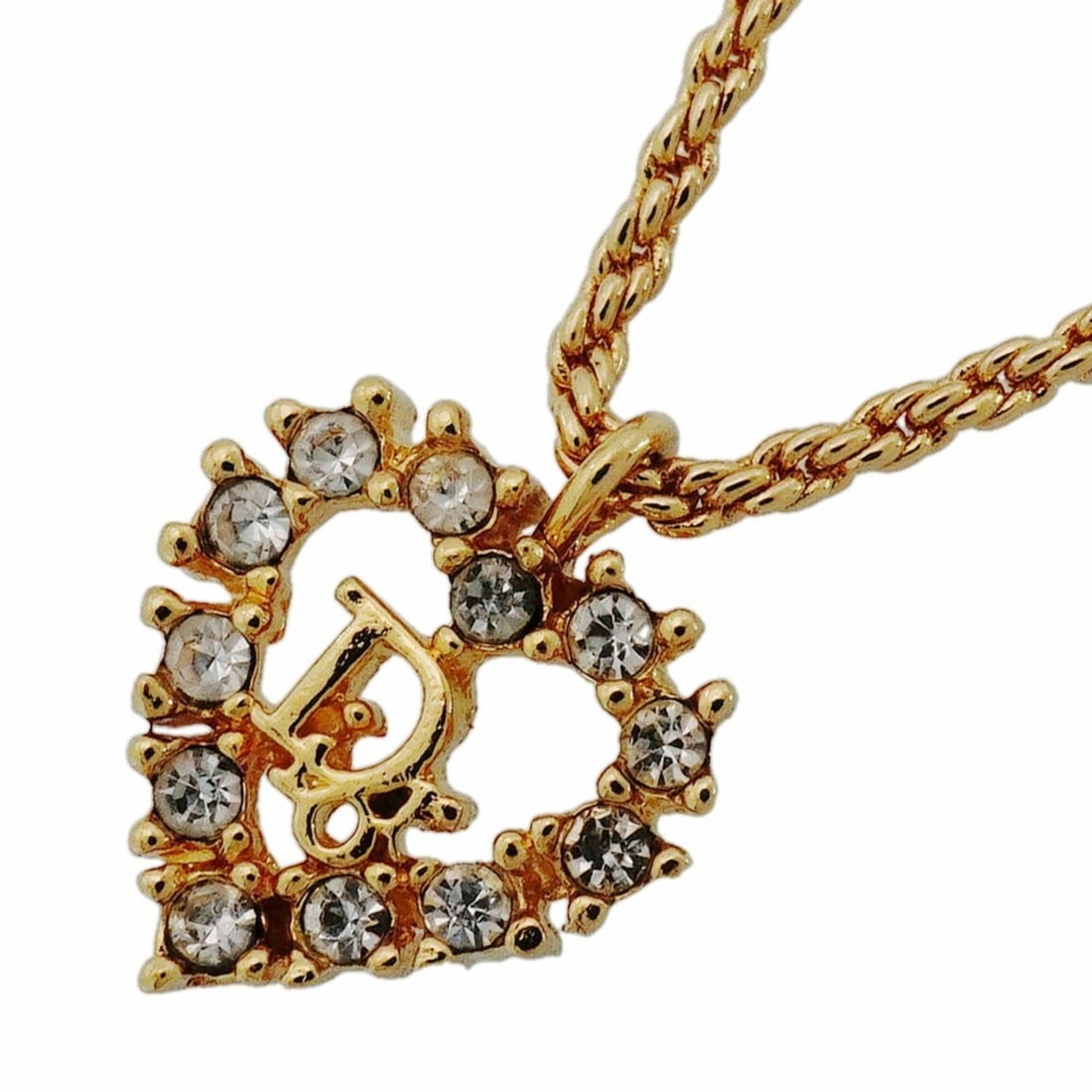 Christian Dior Necklace, Heart Motif, GP Plated, Rhinestone, Gold, Women's: --- Catalog ---Category: SizePendant Size: 15.3mm x 13mm / 0.6'' x 0.51''Neck Circumference: 39 cm - 43 cm / 15.35'' - 16.92''Category: DesignColor: GoldGender: WomenMaterial: Gold plating,