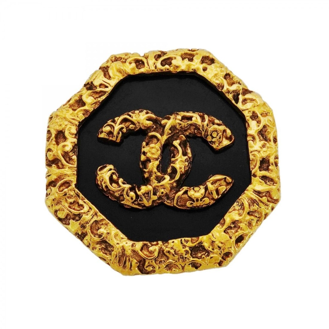 Chanel Brooch, Coco Mark, Lava Motif, GP Plated, Gold, Black, Women's: --- Catalog ---Category: SizeSize (HxWxD): 4.03cm x 3.98cm / 1.58'' x 1.56''Category: DesignType: BroochColor: Black, GoldGender: WomenMaterial: Gold platingCategory: GeneralBrand: Chanel--- Item