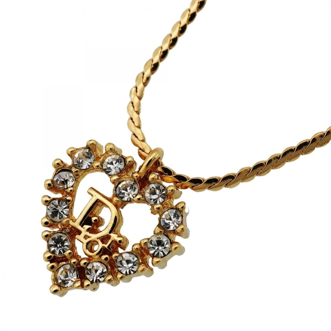 Christian Dior Necklace, Heart Motif, GP Plated, Rhinestone, Gold, Women's: --- Catalog ---Category: SizePendant Size: 14.9mm x 13.2mm / 0.58'' x 0.51''Neck Circumference: 38.5 cm - 44 cm / 15.15'' - 17.32''Category: DesignColor: GoldGender: WomenMaterial: Gold plating, Rhine