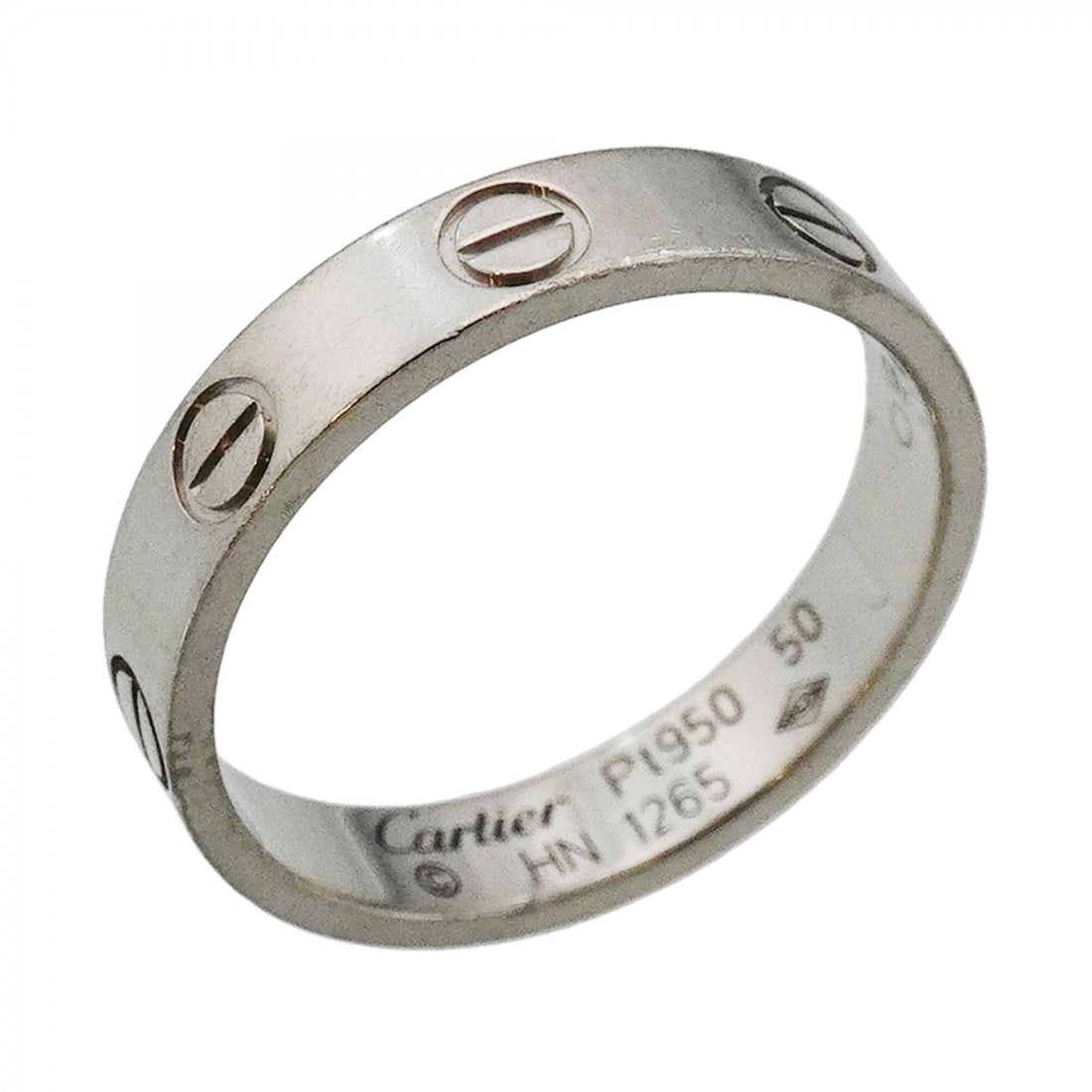 Cartier Mini Love Ring, Pt950 Platinum, Size #50, Ladies' Ring: --- Catalog ---Category: SizeUS Size: 5.5Brand Size: 50Category: DesignType: Band ringGender: WomenMaterial: Platinum 950Category: GeneralBrand: Cartier--- Item List ---Section: ConditionRanking: Rank