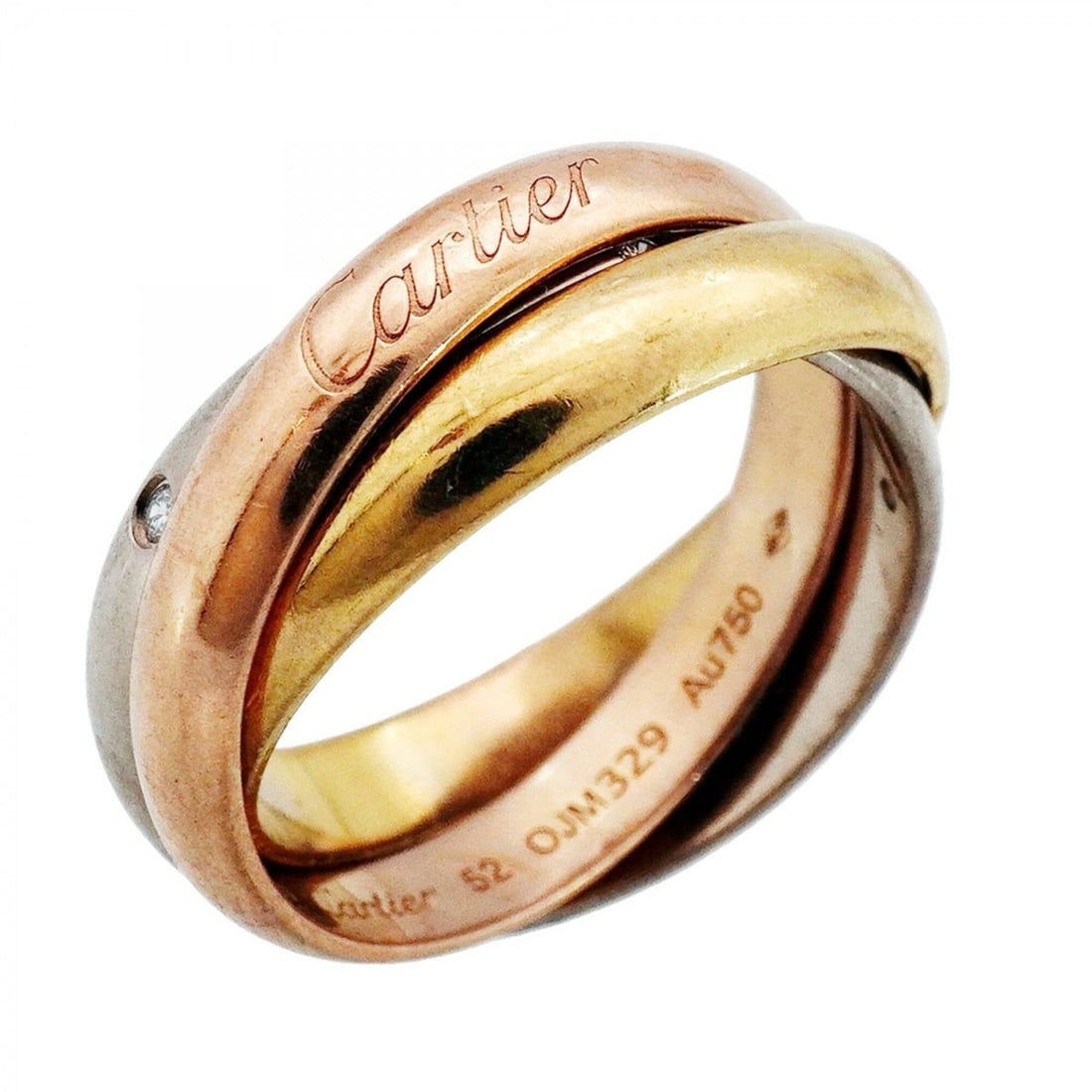 Cartier Trinity Classic Ring, 5PD, 18K Yellow Gold (KYG), White (18KWG), Pink (18KPG), Diamond, Size: --- Catalog ---Category: SizeUS Size: 6.5Brand Size: 52Category: DesignType: Band ringStone: DiamondGender: WomenMaterial: Pink gold (18K), White gold (18K), Yellow gold (18K)Category: GeneralBrand: C