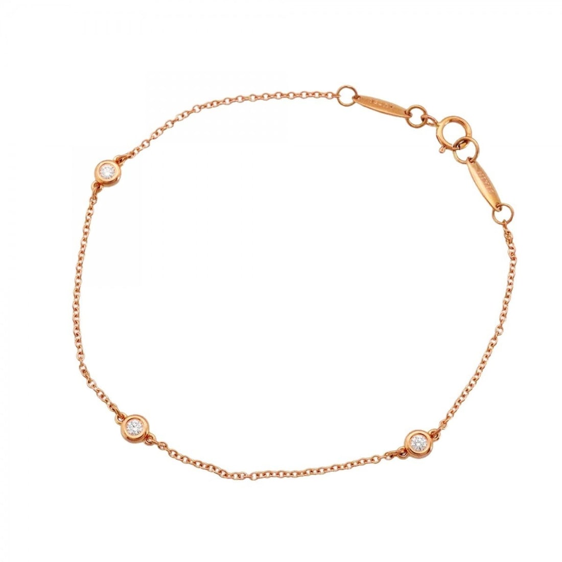 Tiffany & Co. By the Yard Bracelet, 3PD (3 Diamonds), 18K Pink Gold, Women's: --- Catalog ---Category: SizeLength: 17.5cm / 6.88''Category: DesignType: Charm braceletStone: DiamondGender: WomenMaterial: Pink gold (18K)Category: GeneralBrand: Tiffany--- Item List ---Section: Con
