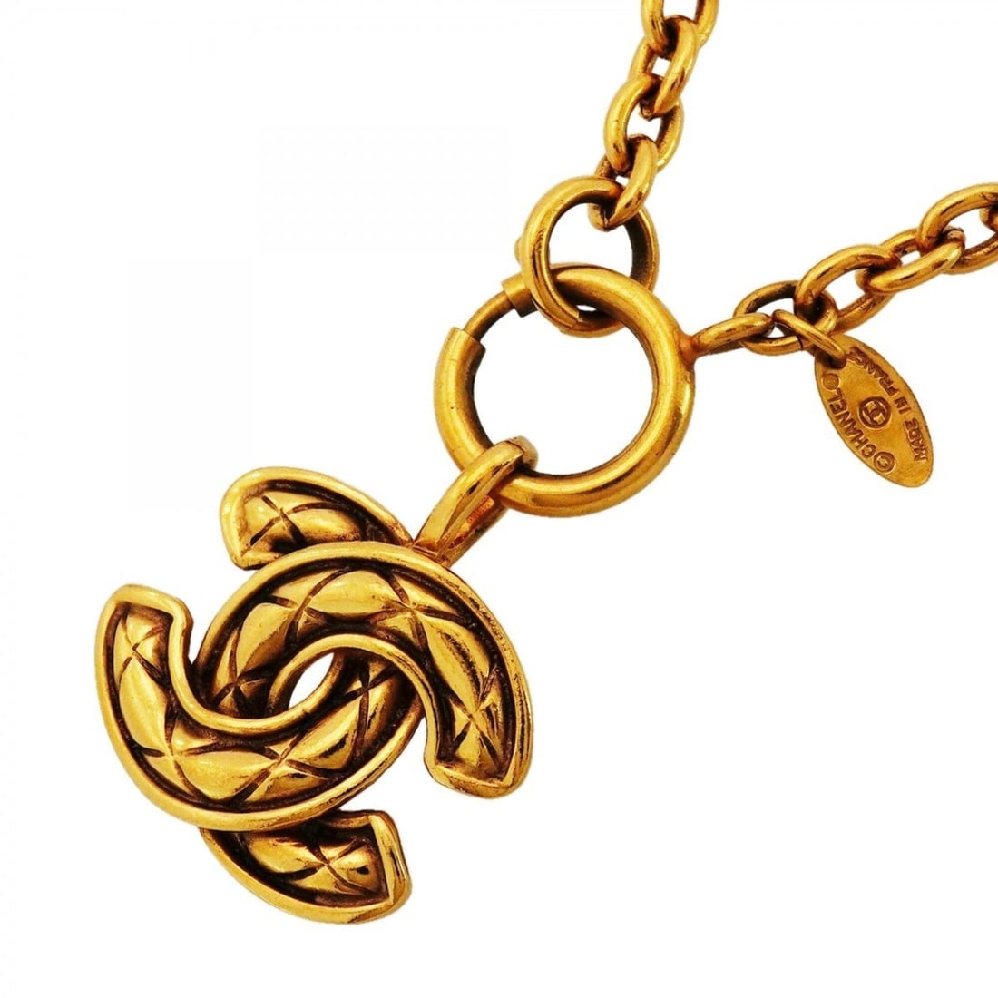 Chanel necklace, Coco Mark, Matelassé, GP plated, gold, women's.: --- Catalog ---Category: SizePendant Size: 35.4mm x 30.6mm / 1.39'' x 1.2''Neck Circumference: 57 cm / 22.44''Category: DesignColor: GoldGender: WomenMaterial: Gold platingNecklace Type: NecklaceCateg